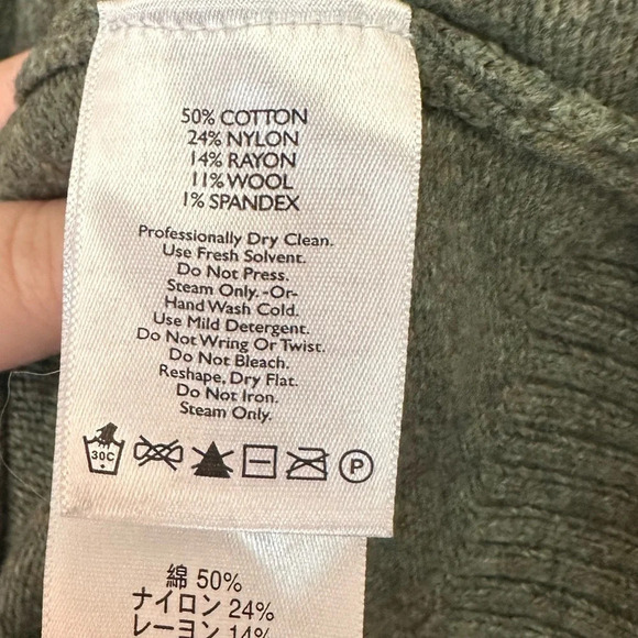 Eddie Bauer GUC heather green shawl collar neck wool blend sweater petite Medium - Picture 5 of 7